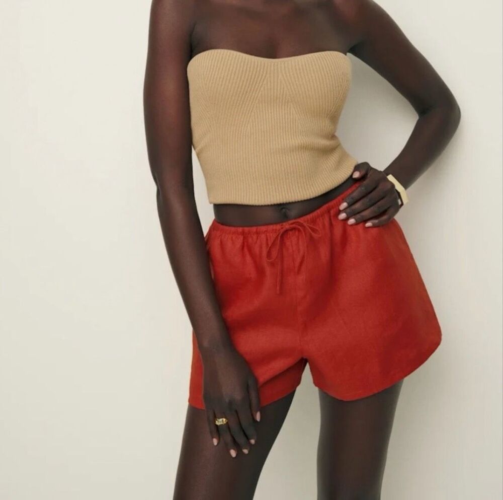 Reformation Zoey Linen Shorts S Blood Orange